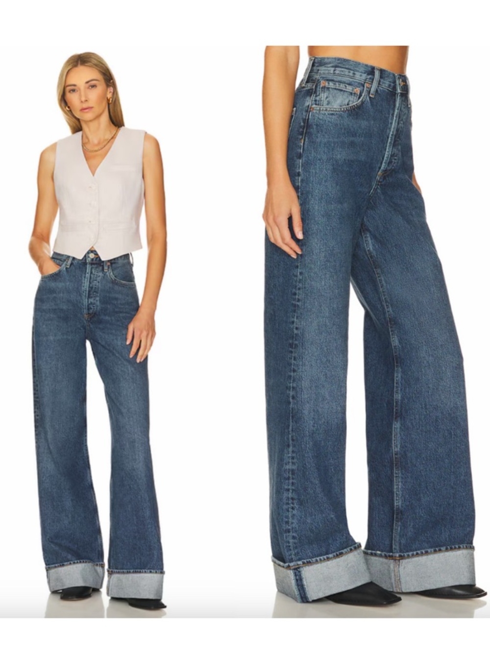 AGOLDE Dame High Rise Wide Leg Jeans Size 26 Blue Denim